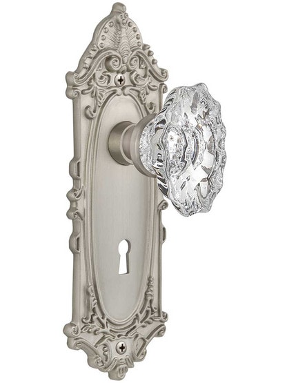 Largo Mortise-Lock Set with Chateau Crystal Glass Knobs in Satin Nickel.